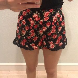 black flowered shorts